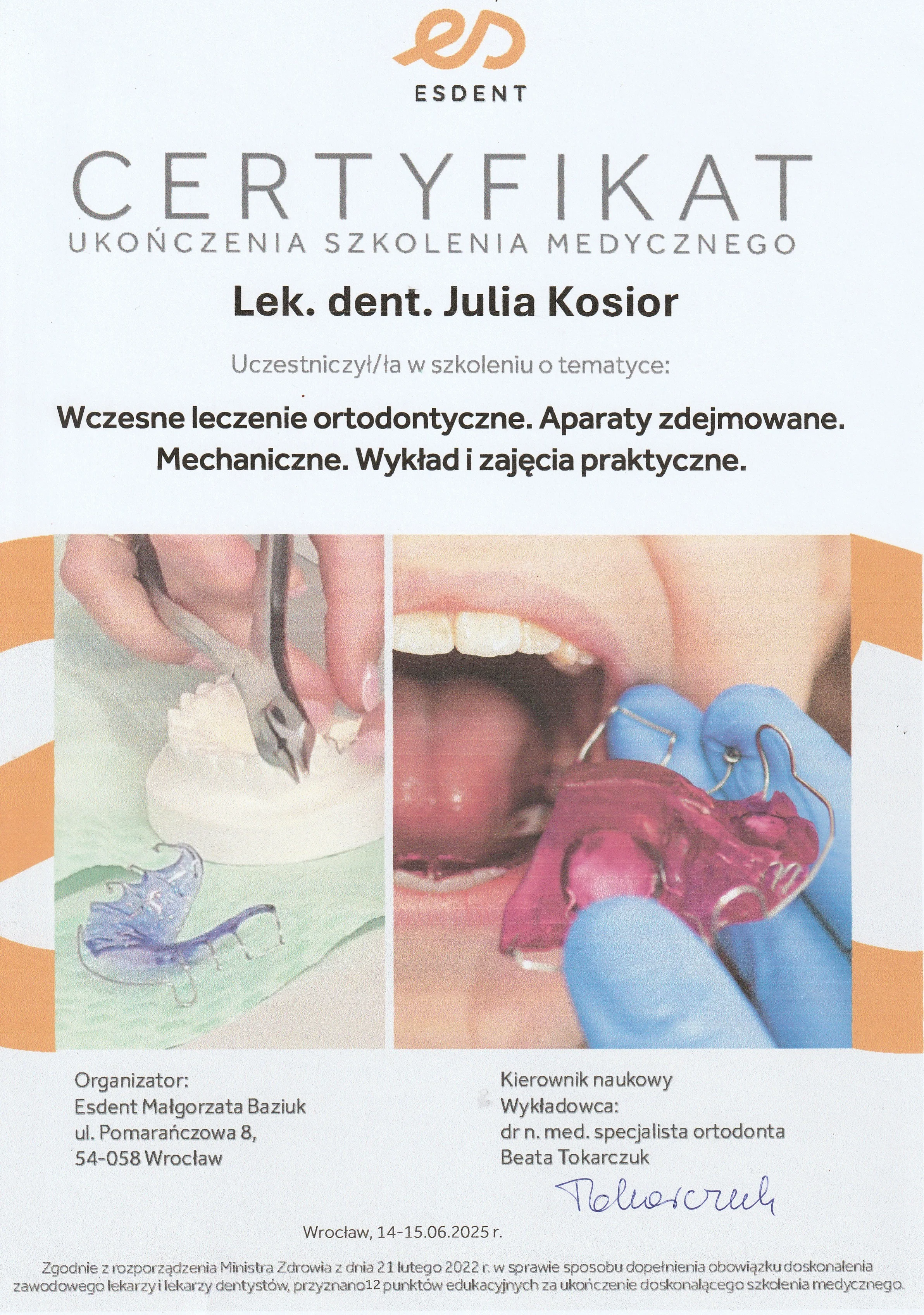 Certyfikat Szkolenie - Julia Kosior