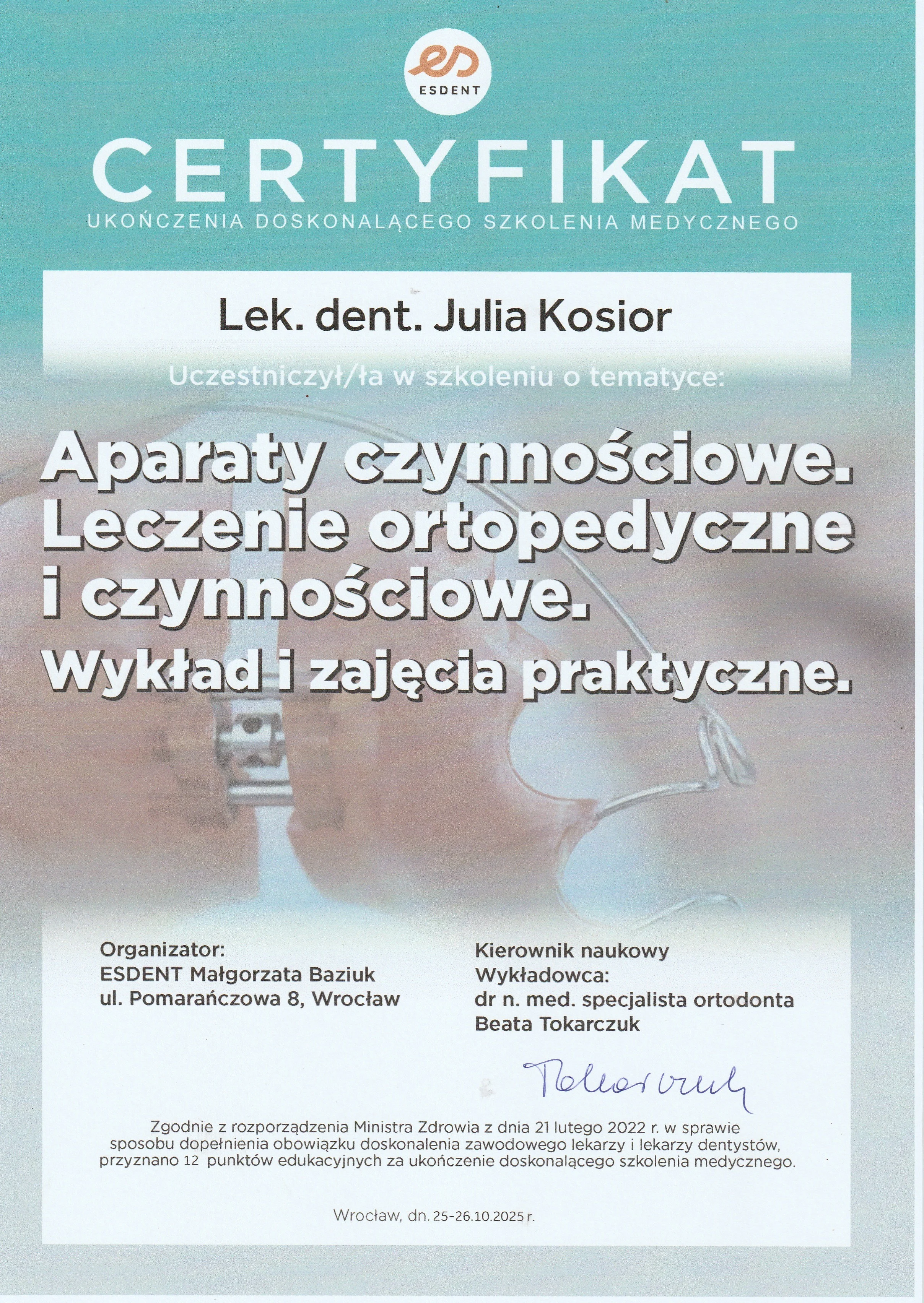 Certyfikat Szkolenie - Julia Kosior