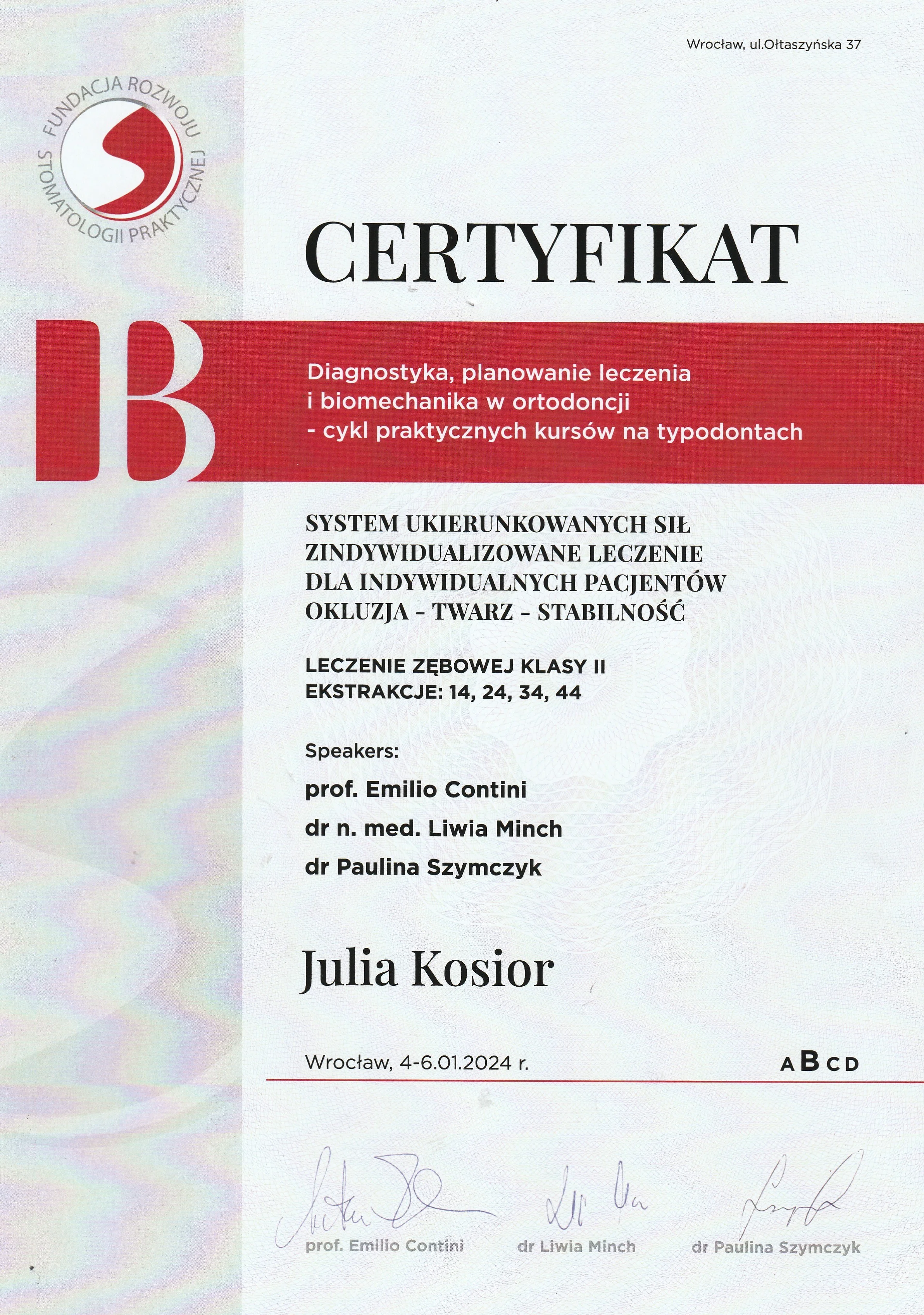 Certyfikat Szkolenie - Julia Kosior
