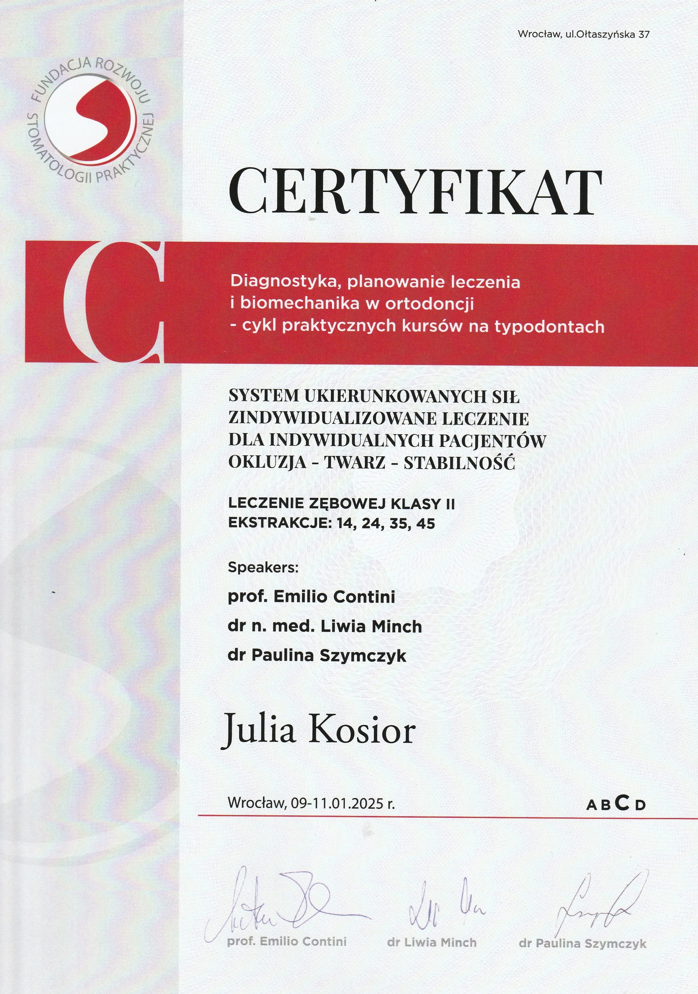 Certyfikat Szkolenie - Julia Kosior