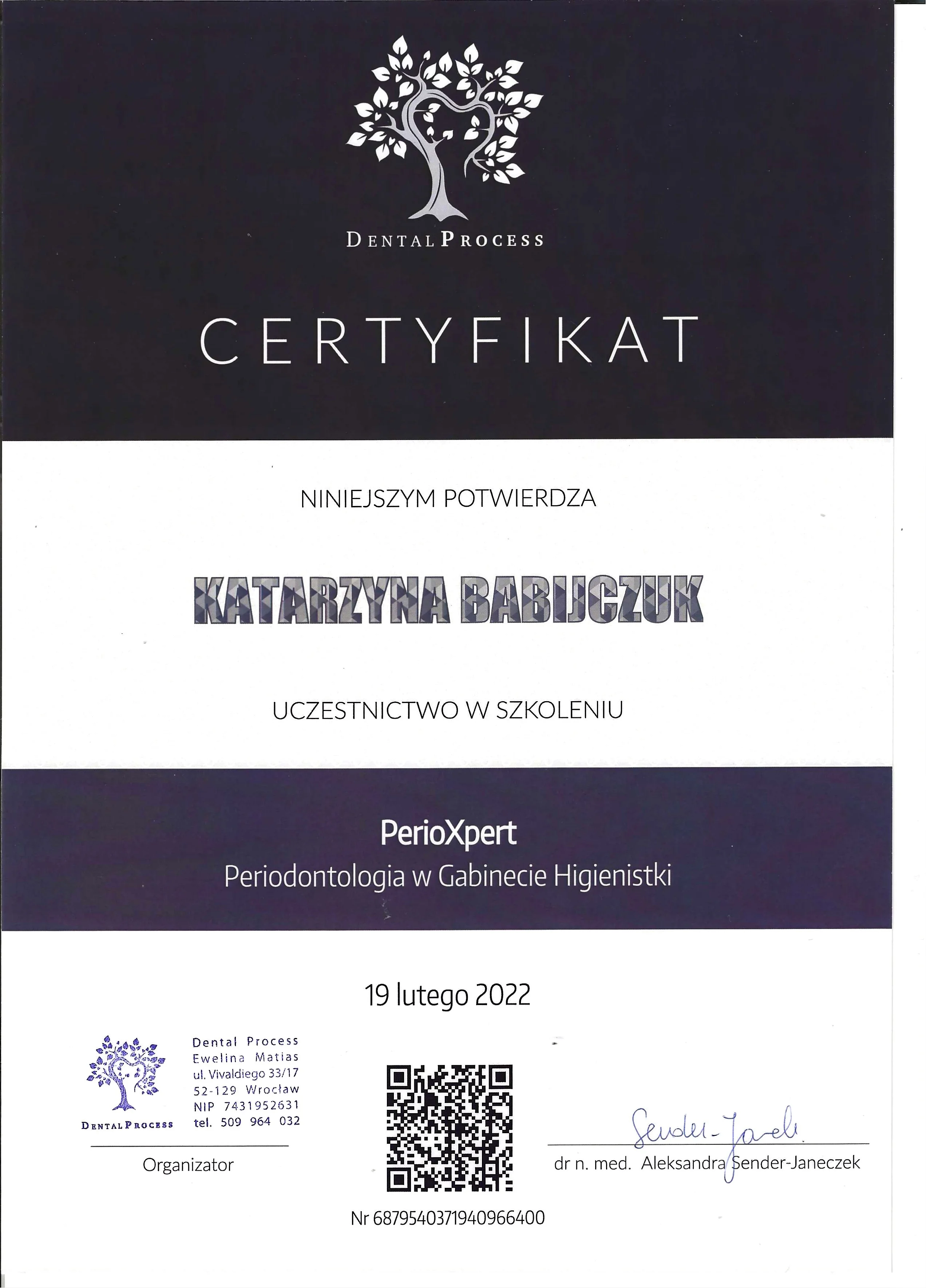 Certyfikat Perioexpert - Katarzyna Babijczuk