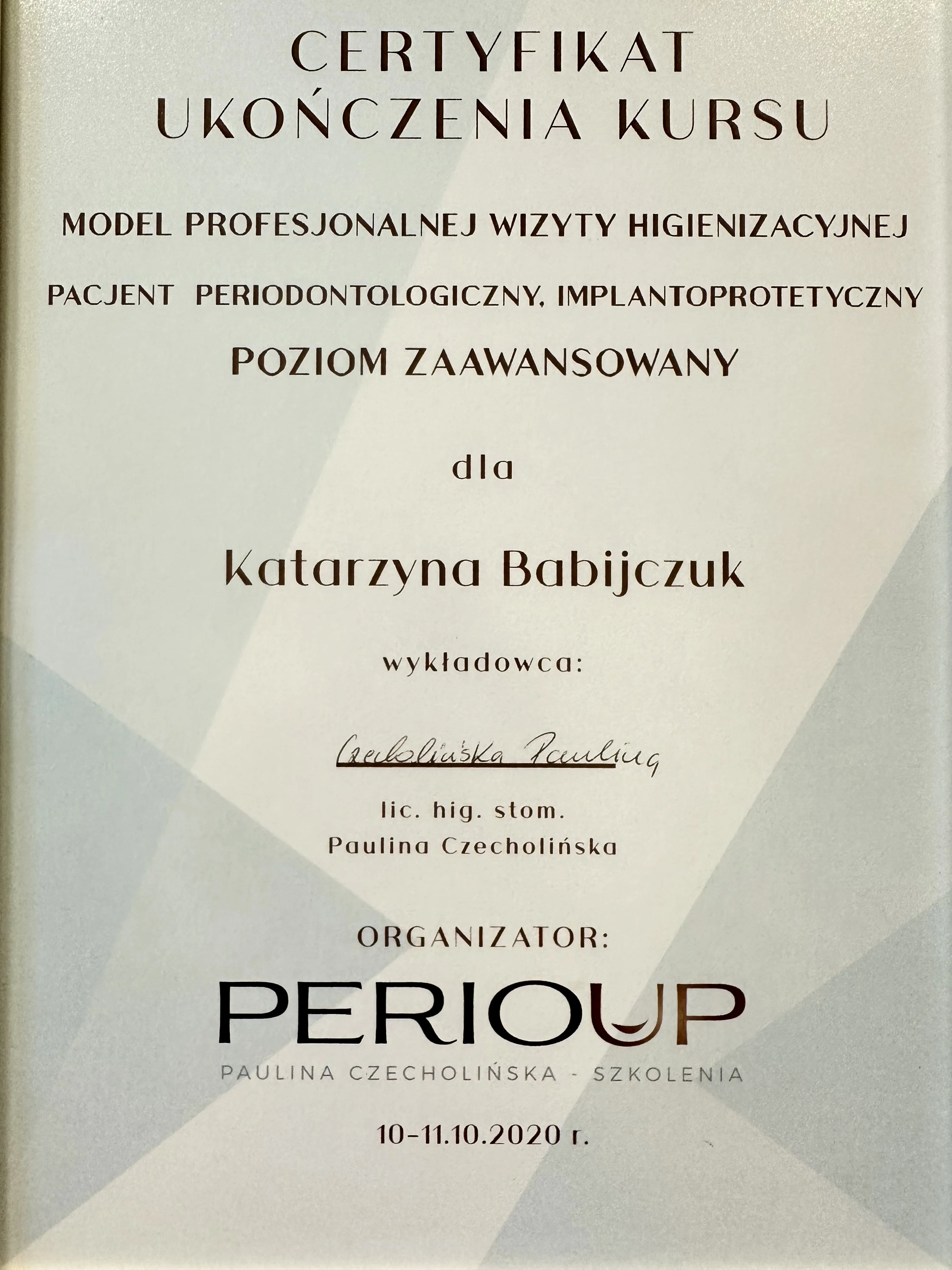 Certyfikat Szkolenie - Katarzyna Babijczuk