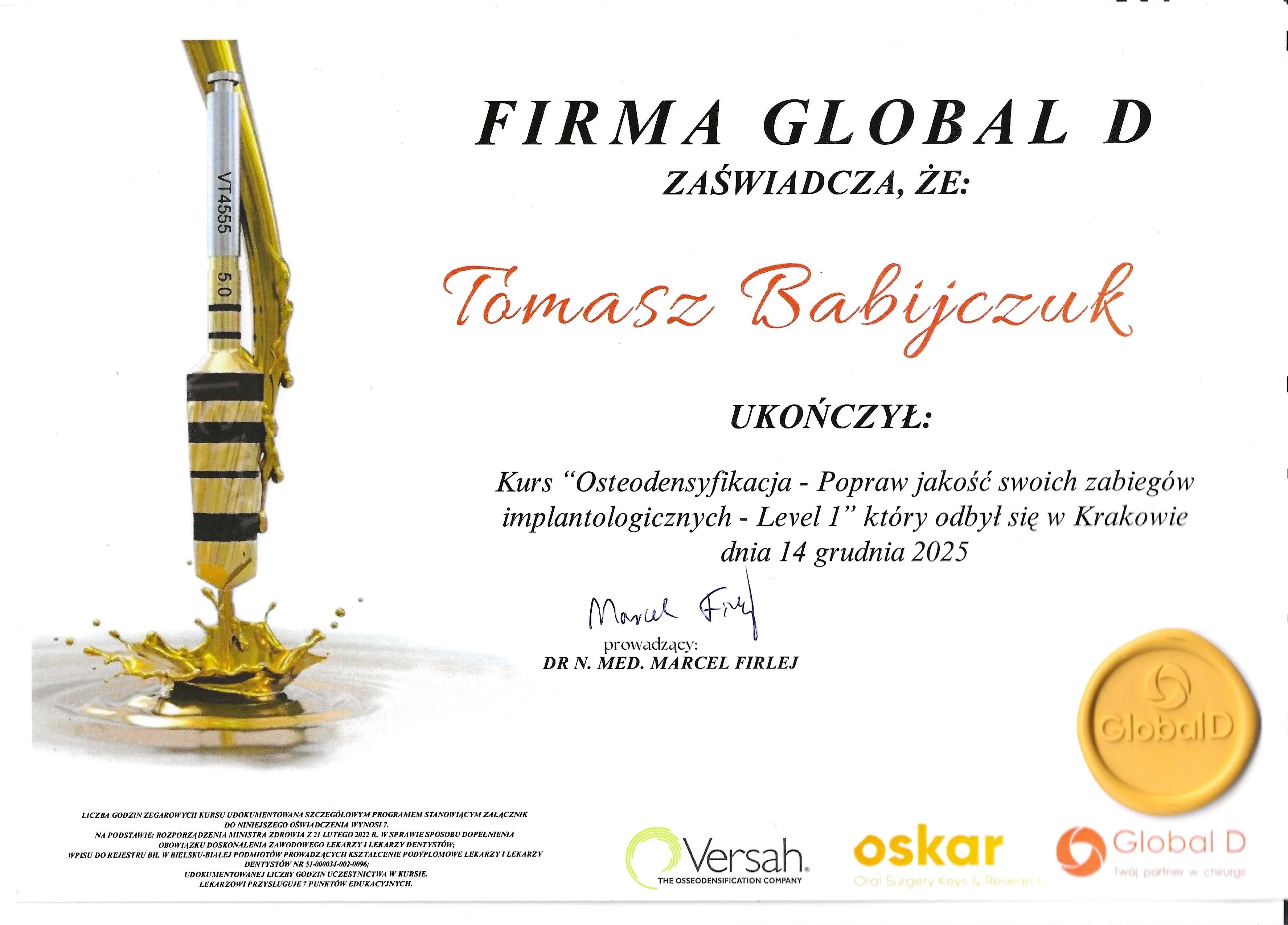 Certyfikat Szkolenie - Tomasz Babijczuk