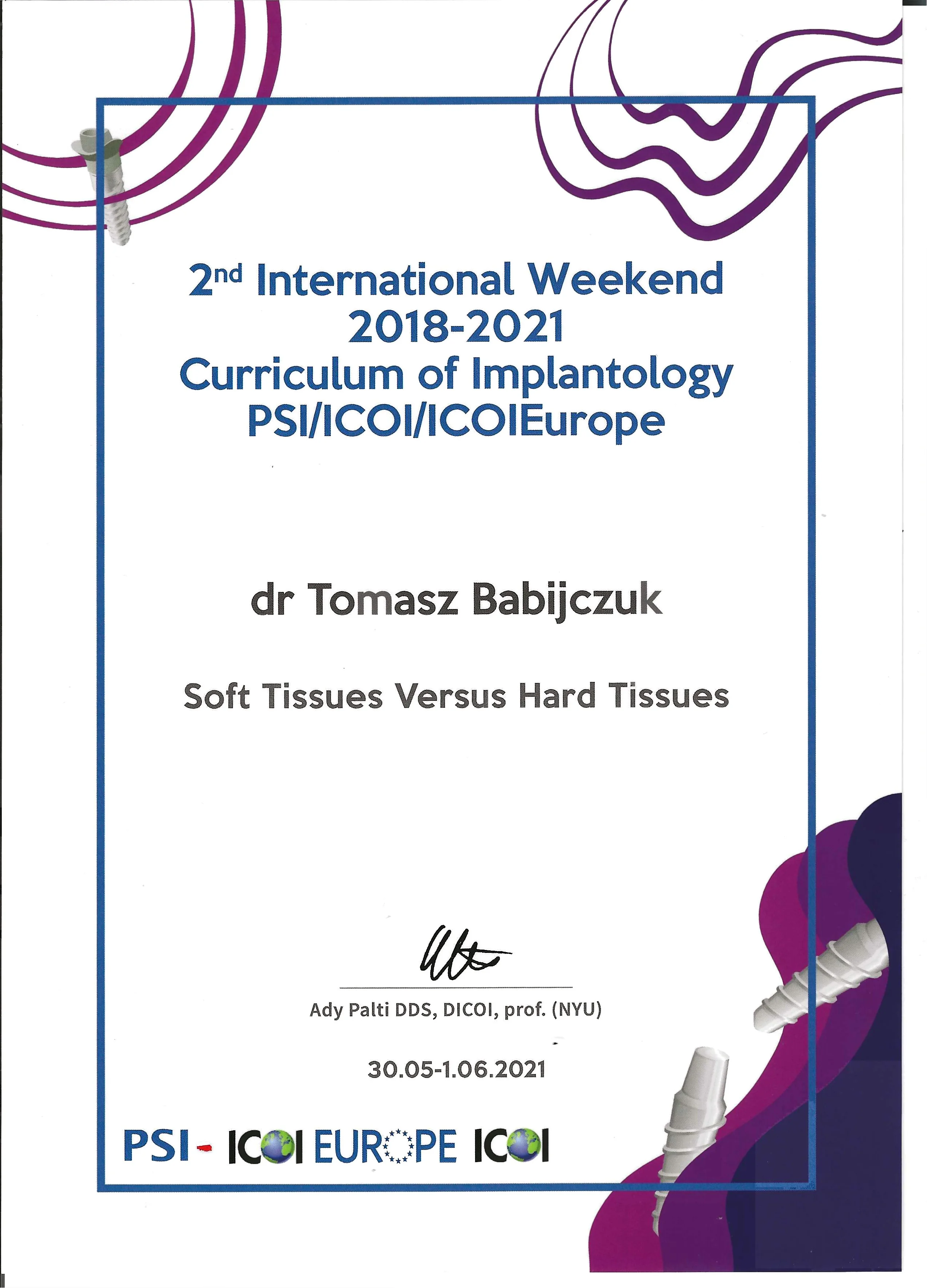 Certyfikat Implantologia - Tomasz Babijczuk